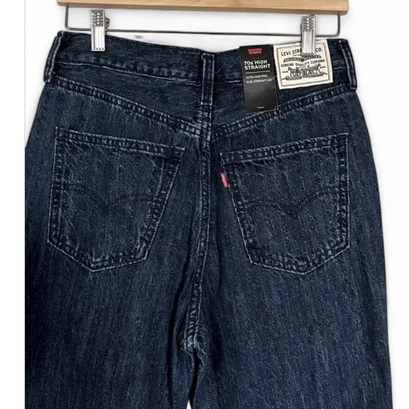 Levi’s 70s Ultra High Rise Slim Straight Leg Jeans Dark Wash Embroidered… - Picture 6 of 13